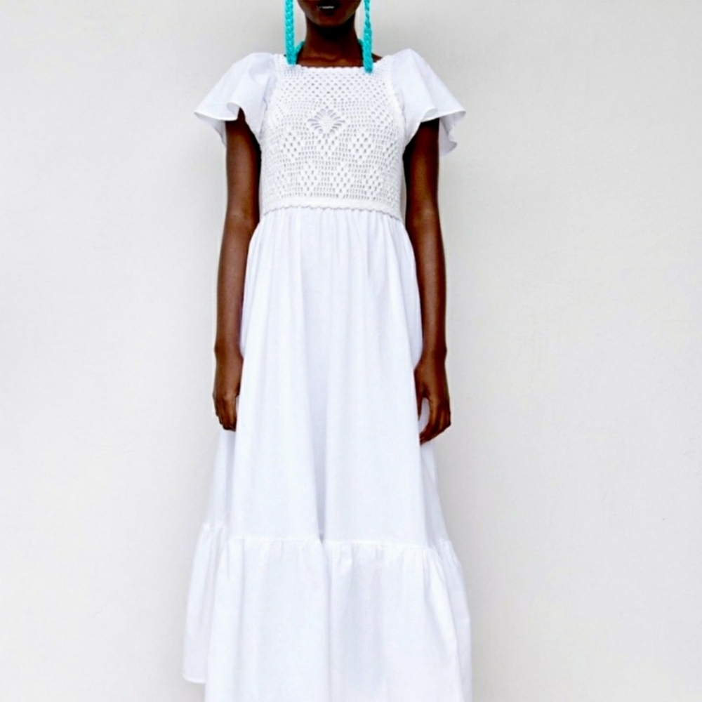 NWT Zara White Open Back Dress sz L